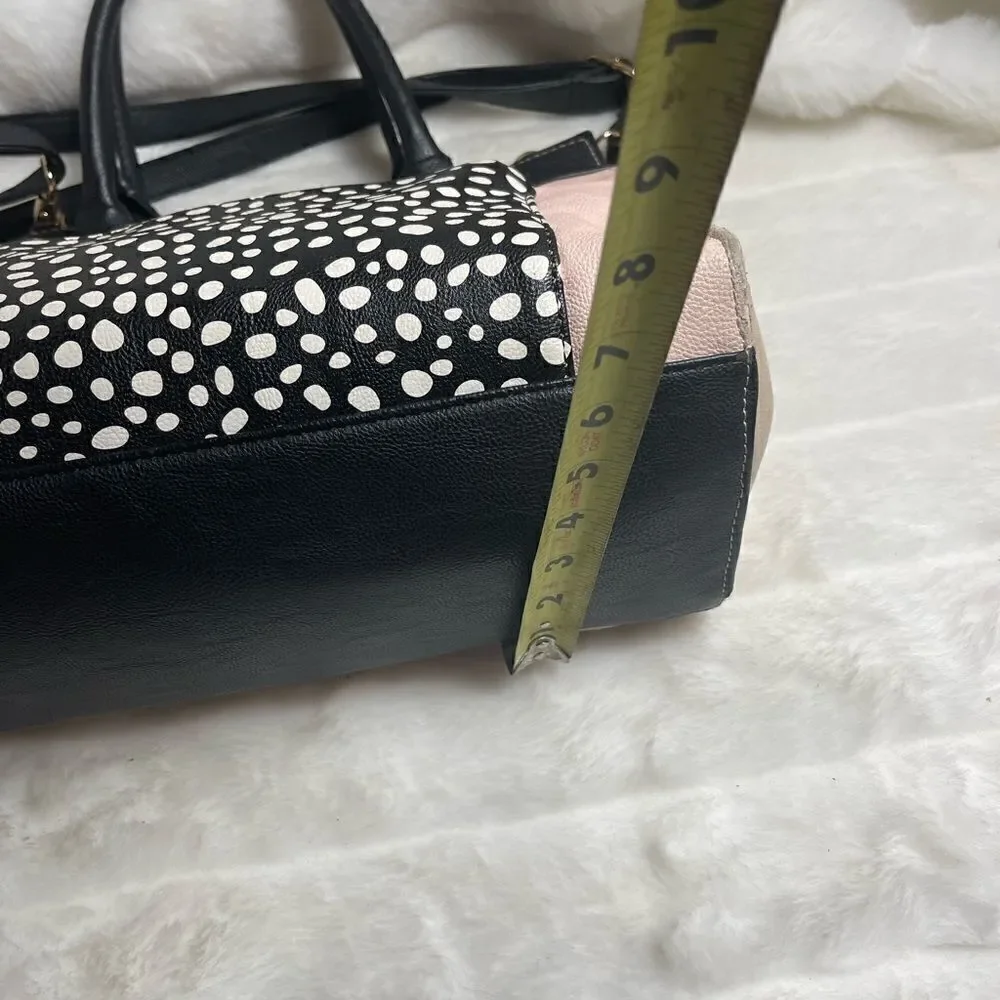 Betsey Johnson vegan leather pink & beige with black & white pocket,black straps